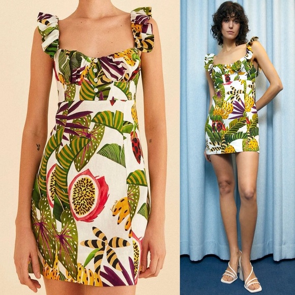 FARM Rio Dresses & Skirts - NEW! Farm Rio- White Printed Sweetheart Neck Striped Forest Mini Dress Size XS